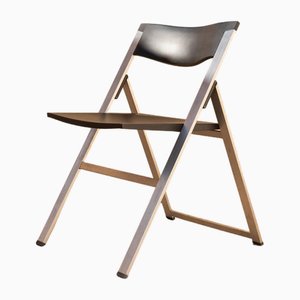 Steel and Black Plastic Folding Chair P08 by Justus Kolberg for Tecno, Italy, 1990s