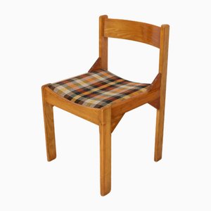 Italienischer Vintage Stuhl aus Holz mit kariertem Sitz, Italien, 1960er