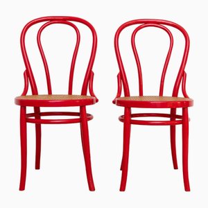 Chaises de Café avec Paille de Vienne par Michael Thonet, 1950s, Set de 2