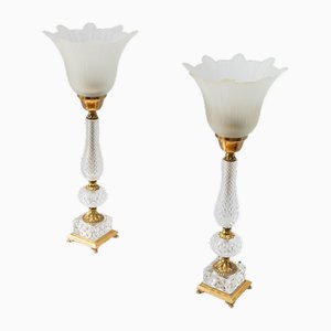 Lampes de Bureau Néoclassiques en Cristal Taillé et Laiton, Italie, 1950s, Set de 2