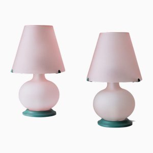 Lámparas de mesa hongo de cristal de Murano rosa, Italia, años 70. Juego de 2