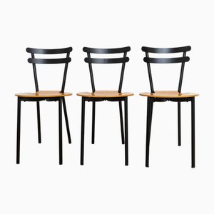 Mid-Century Italian Dining Chairs in Black Steel and Wood, Italy, 1970s, Set of 3