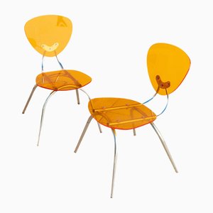 Orange Acrylic Chairs, Italy, 1980s, Set of 2