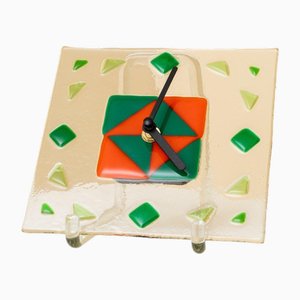 Vintage Glass Wall Clock, Italy, 1980s