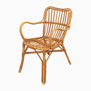 Vintage Basket Chair in Bamboo and Rattan, Italy, 1970s