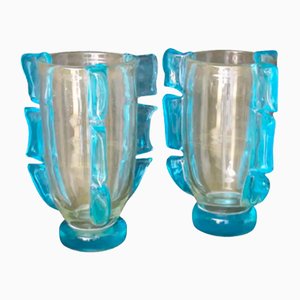Large Gold and Turquoise Blue Murano Glass Vases by Costantini, 1980s, Set of 2