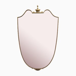 Vintage Brass Shield-Shaped Wall Mirror, Italy, 1950s