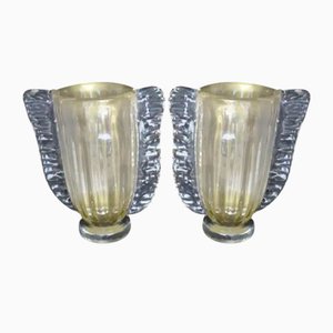 Large Gold-Colored and Crystal Murano Glass Vases by Costantini, 1980s, Set of 2