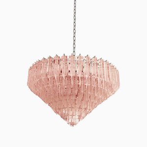 Lámpara de araña italiana Quadriedro de cristal de Murano en rosa de estilo Venini de Simoeng