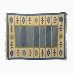 Tappeto grande Kilim blu e verde, Svezia, anni '60