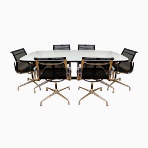 Conference Dining Table and Aluminum Chairs by Charles & Ray Eames for Vitra, 1989, Set of 7