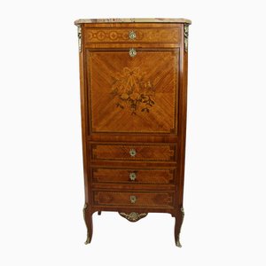 Antique French Marble Topped Inlaid Cabinet