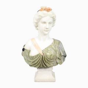 Busto de dama clásico tallado, años 70, mármol