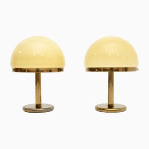 Large Vintage Italian Brass and Glass Table Lamps, 1970s, Set of 2
