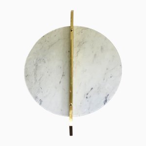 Italian Wall Light in White Carrara Marble Disc and Brass Metal Frame by Simoeng