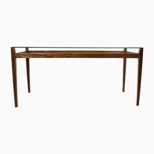 Mesa de comedor Mid-Century de vidrio de palisandro con tablero de vidrio, años 60