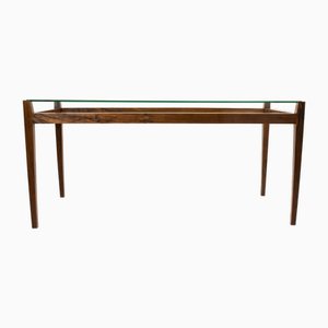 Mid-Century Glass Dining Table in Rosewood with Glass Top, 1960s