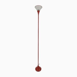 Vintage Italian Red Floor Lamp with Funnel-Shaped Glass Shade, 1980
