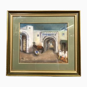 Roberte, Animated Medina, 20th Century, Watercolor, Framed