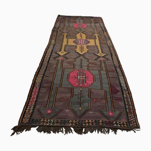 Alfombra Kilim Oushak turca vintage de colores, años 60