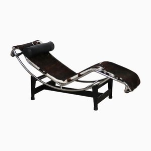 Cassina LC4 Chaise Longue in Dark Brown Ponyskin by Le Corbusier, Charlotte Perriand, 1987