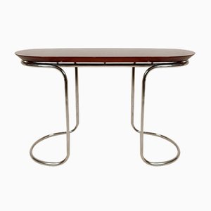 Oval Tubular Steel & Wood Console Table in the style of Giotto Stoppino for Bernini