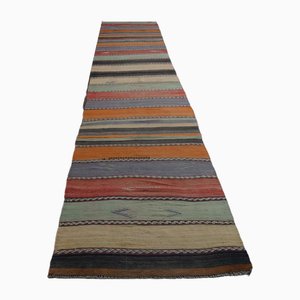 Vintage Turkish Striped Turkish Runner Rug in Pink Green, 1960s