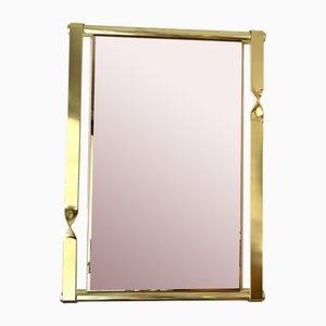 Specchio in ottone in vetro rosa rame attribuito a Luciano Frigerio, Italia, anni '70
