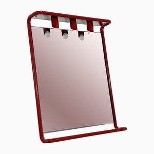Specchio da toeletta grande rosso in metallo, anni '70
