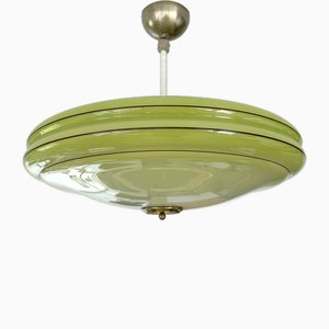 Lámpara colgante Art Déco de vidrio verde, años 30