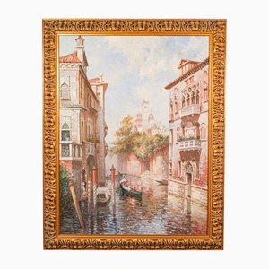 Continental School Artist, Venetian Scene, 1980s, Oil on Canvas, Framed