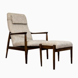 Mid-Century High Back Armchair with Ottoman by Edmund Homa, 1960s, Set of 2