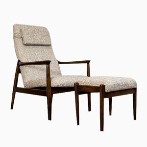 Set of Mid-Century High Back Armchair with Ottoman by Edmund Homa, 1960s