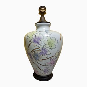 Lámpara de mesa grande de porcelana con flores, años 80