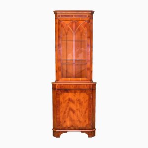 Vintage Burr Yew Wood Corner Cabinet