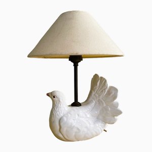 Lámpara de mesa con forma de pájaro en forma de paloma portuguesa de granja rústica de cerámica blanca, años 70