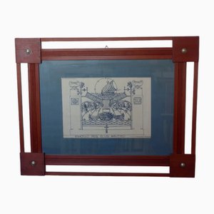 Silvio Gambini, Study A of Wrought Iron Gate, Drawing on Paper, 20th Century, Framed