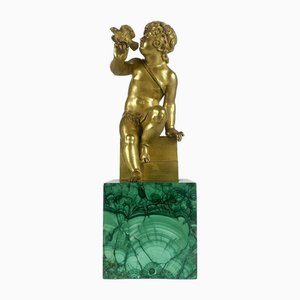 Putto mit Taube, 1800er, Vergoldete Bronze