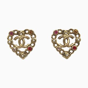 Pearl Crystal CC Heart Earrings from Chanel, Set of 2