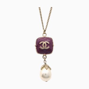 Artificial Pearl Rhinestone and Gold Chain Necklace from Chanel