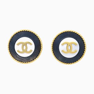 Black Button Shell Earrings from Chanel, Set of 2