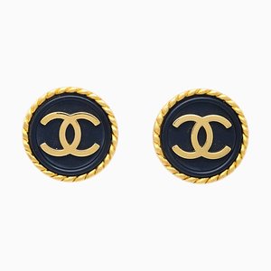 Black Button Earrings from Chanel, Set of 2