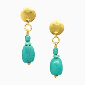 Gold Blue Dangle Stone Earrings from Chanel, Set of 2