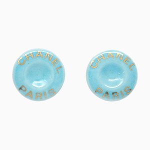 Light Blue Button Earrings from Chanel, Set of 2