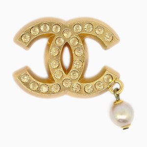 Broche de perlas artificiales de diamantes de imitación dorado 02p Kk91774 de Chanel