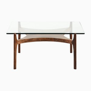 Square Coffee Table in Rosewood and Glass by Sven Ellekær, 1960s