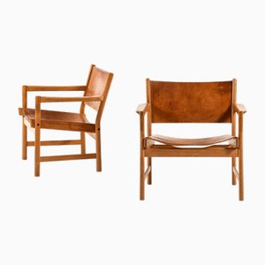 Easy Chairs in Oak and Leather by Alf Svensson, 1960s, Set of 2