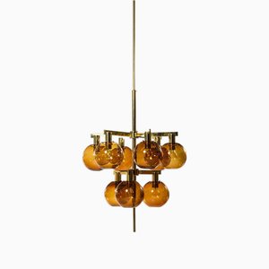 Ceiling Lamp in Brass and Amber Glass by Hans-Agne Jakobsson, 1950s