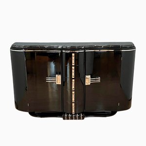 Art Deco Sideboard aus Schwarzem Lack & Chrom, 1930