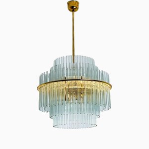 Large Clear Gold Glass Tube Chandelier attributed to Sciolari, 1970s